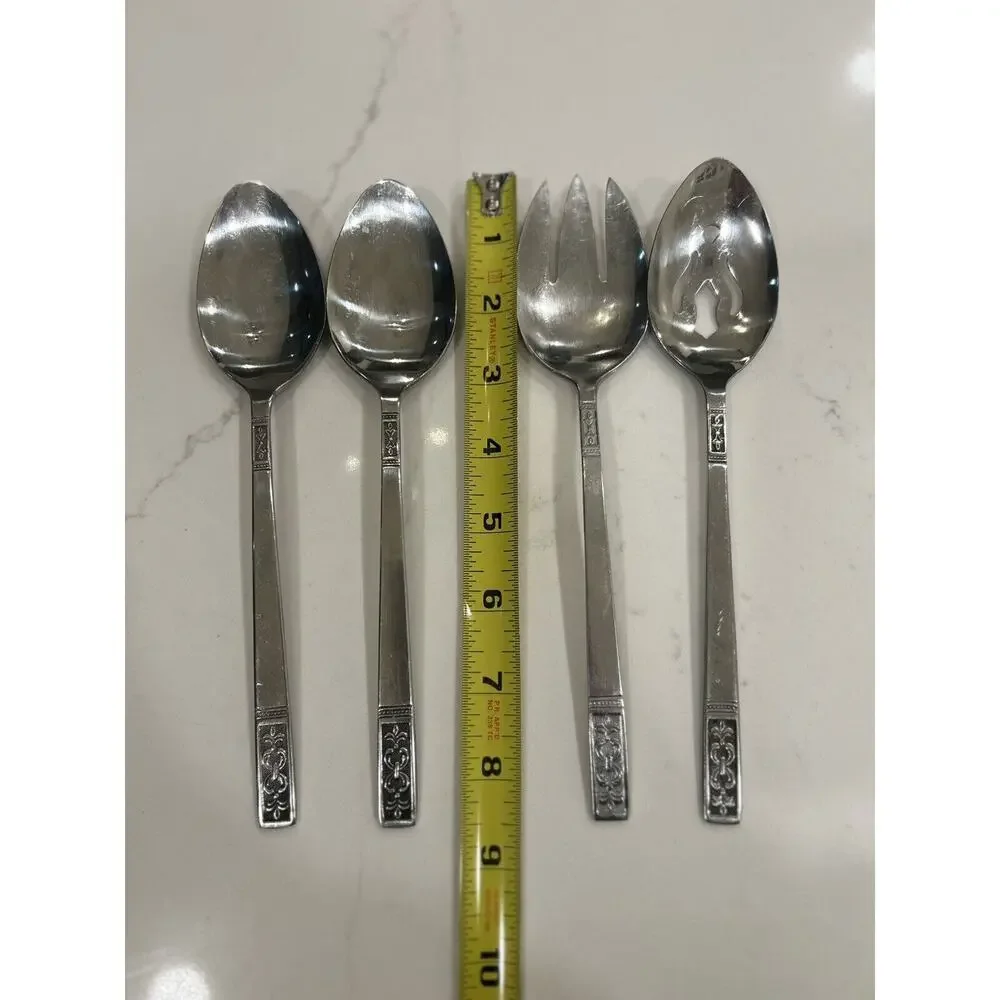 Vtg Set of 4 Fleur de‎ Lis Serving Pieces Stainless Flatware Taiwan Customcraft